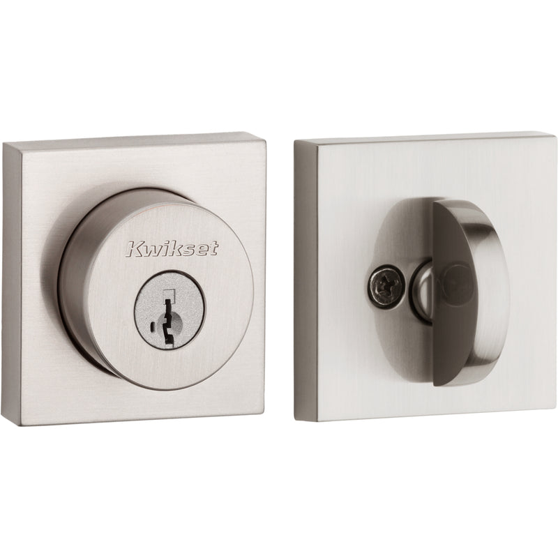 Kwikset Halifax Square Rose Single Cylinder Deadbolt SmartKey with 6AL Latch and STRKP Strike Pack which includes Square Corner, Round Corner and 5303 Round Corner Full Lip Strikes KA3 Kwikset