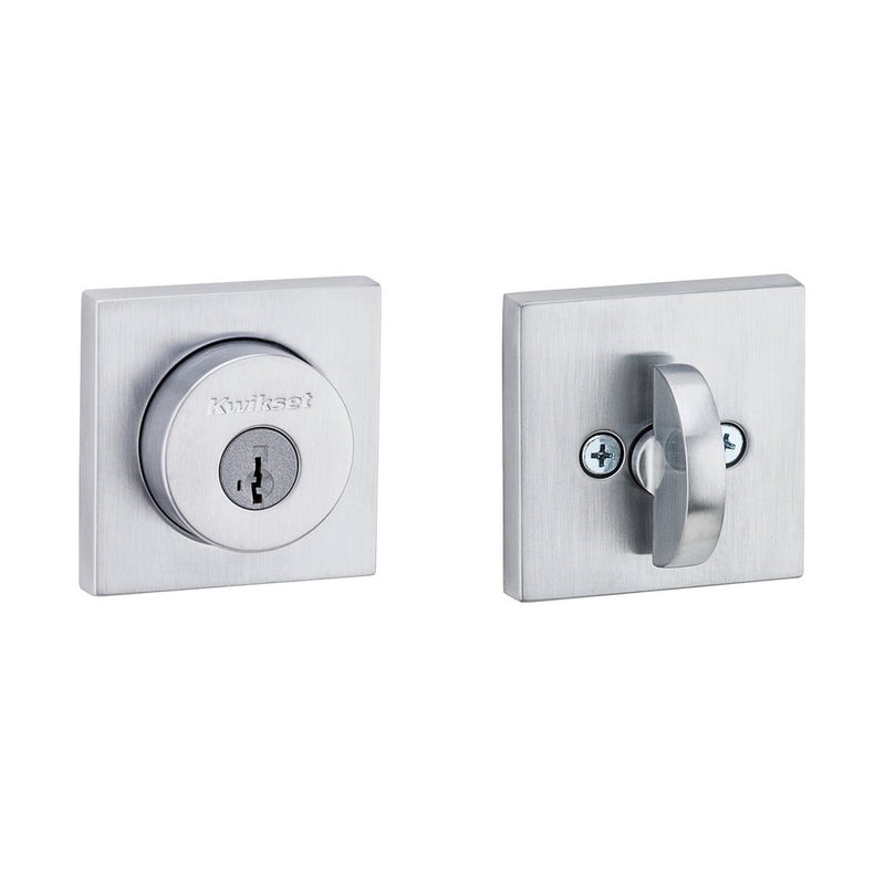 Kwikset Halifax Square Rose Single Cylinder Deadbolt SmartKey with 6AL Latch and STRKP Strike Pack which includes Square Corner, Round Corner and 5303 Round Corner Full Lip Strikes KA3 Kwikset