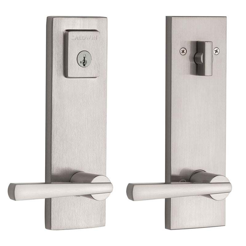 Baldwin Prestige Complete Entrance Set with Single Cylinder Deadbolt with Lever by Lever Spyglass Square Design with RCAL Latch; RCS Strike; and SmartKey Baldwin Prestige