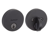 Kwikset Uptown Round Contemporary Low Profile Single Cylinder SmartKey Deadbolt with 6AL Latch and STRKP Strike Pack which includes Square Corner, Round Corner and 5303 Round Corner Full Lip Strikes KA3 Kwikset