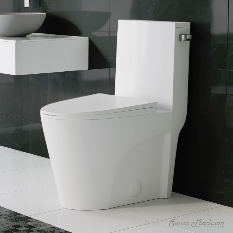 Swiss Madison St. Tropez One Piece Elongated Toilet Right Side Flush 1.28 gpf