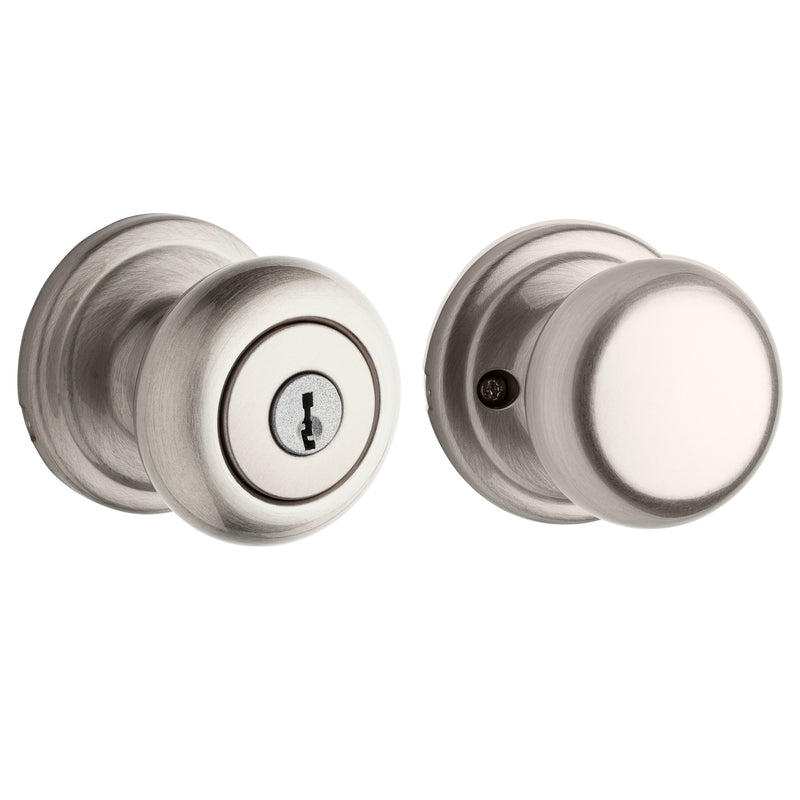 Kwikset Hancock Knob Vestibule Door Lock with 6AL Latch and RCS Strike Satin Nickel Finish Kwikset