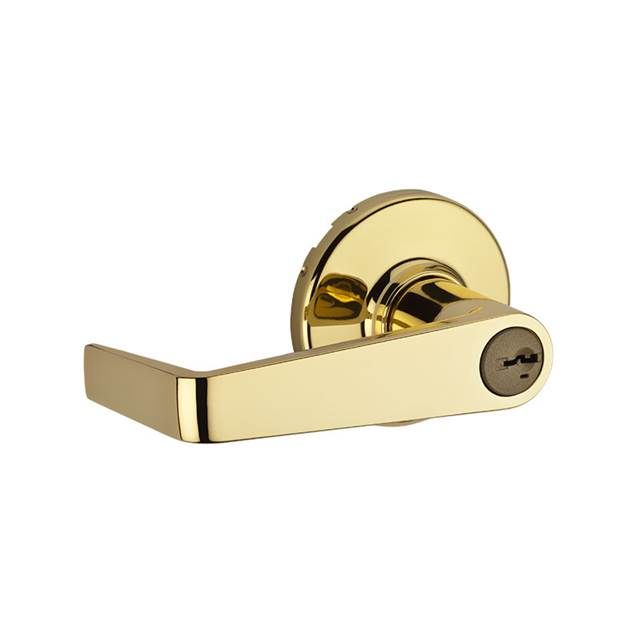 Kwikset Kingston Lever Light Commercial Keyed Entry Door Lock SmartKey with RCAL Latch and RCS Strike Polished Brass Finish Kwikset