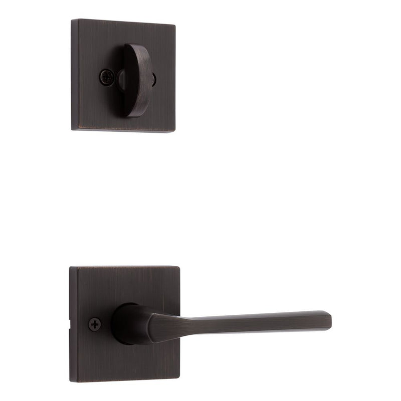 Kwikset Lisbon Lever with Square Rose Interior Single Cylinder Handleset Trim for Both 800 and 687 Series Handlesets Kwikset