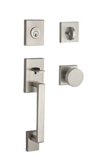 Baldwin Reserve Single Cylinder La Jolla Handleset Contemporary Knob Contemporary Square Rose with 6AL Latch and Dual Strike Baldwin Reserve