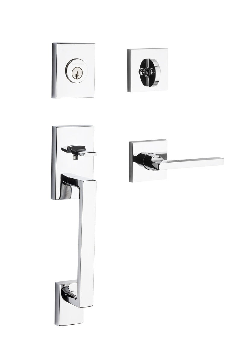 Baldwin Reserve Single Cylinder La Jolla Handleset Square Lever Contemporary Square Rose with 6AL Latch; Dual Strike; and SmartKey Baldwin Reserve