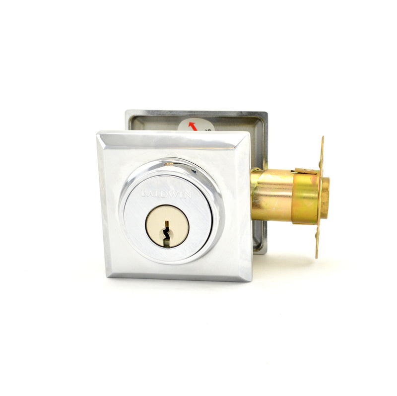 Baldwin Reserve Single Cylinder Traditional Square Deadbolt with 6AL Latch and Dual Strike Baldwin Reserve