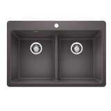 Blanco Liven SILGRANIT 33" 50/50 Double Bowl Dual Mount Kitchen Sink with Low Divide Blanco