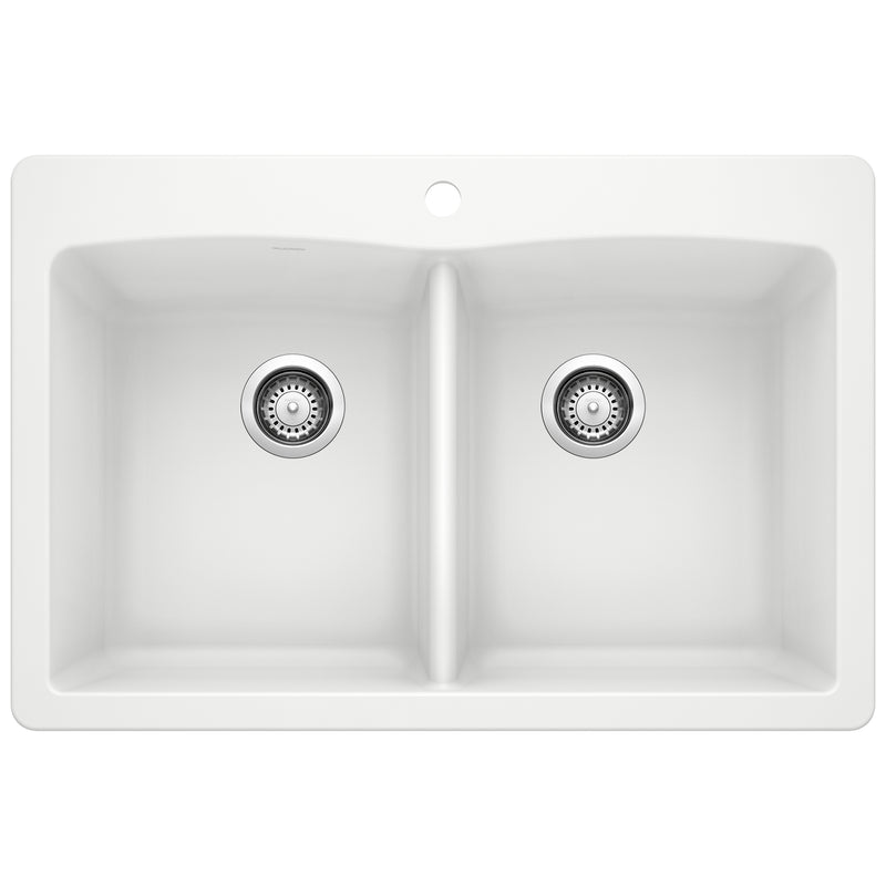 Blanco Diamond SILGRANIT 33" 50/50 Double Bowl Dual Mount Kitchen Sink Blanco