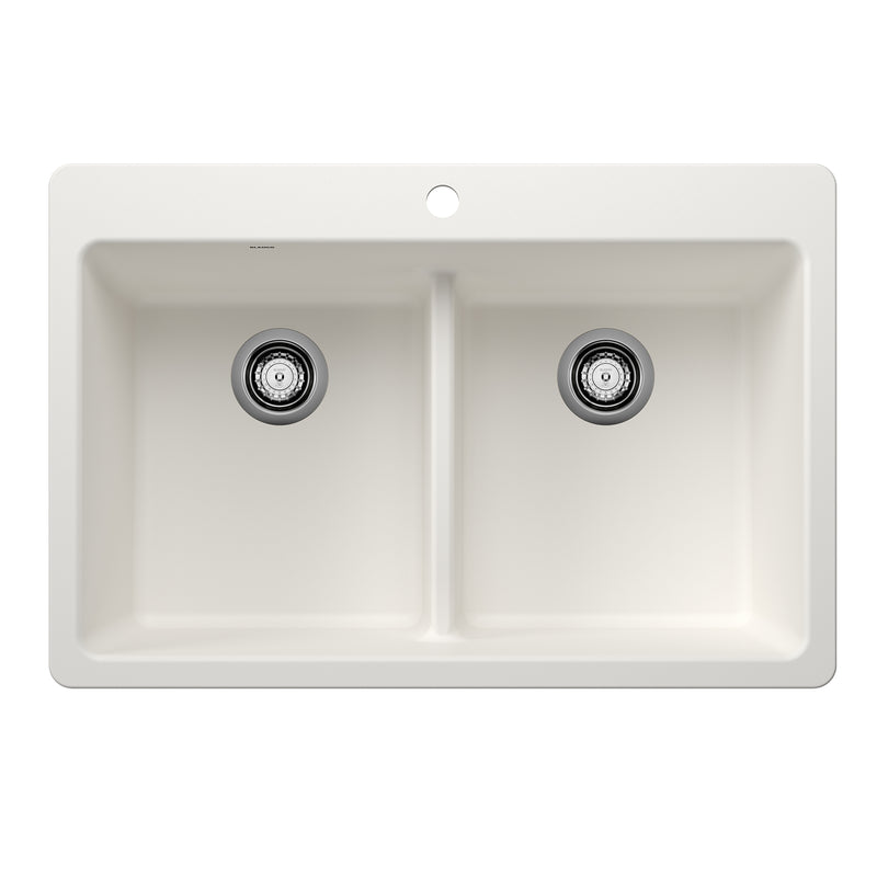 Blanco Liven SILGRANIT 33" 50/50 Double Bowl Dual Mount Kitchen Sink with Low Divide Blanco