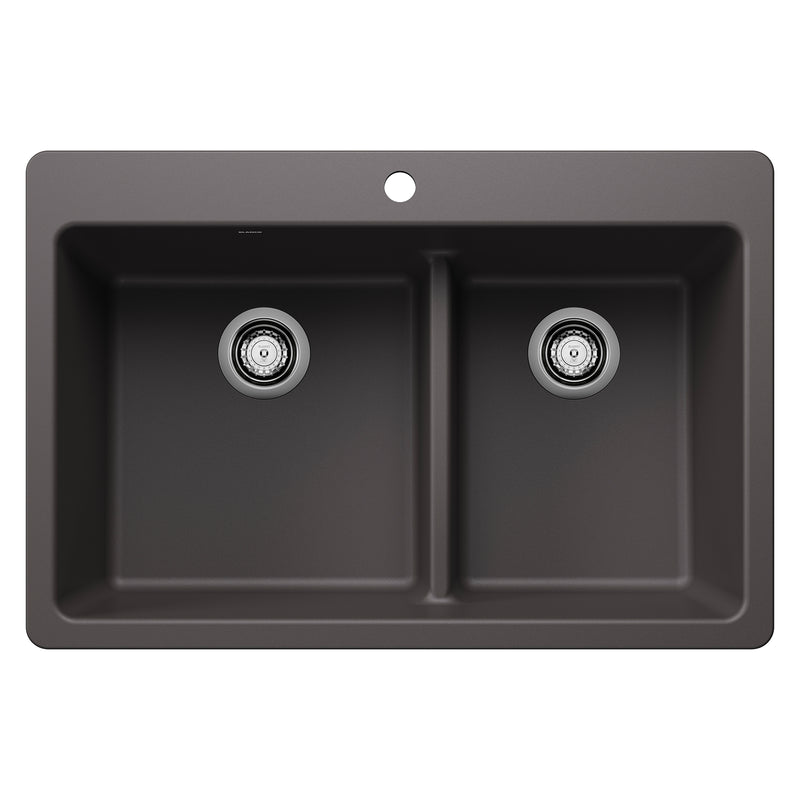 Blanco Liven SILGRANIT 33" 60/40 Double Bowl Dual Mount Kitchen Sink with Low Divide Blanco