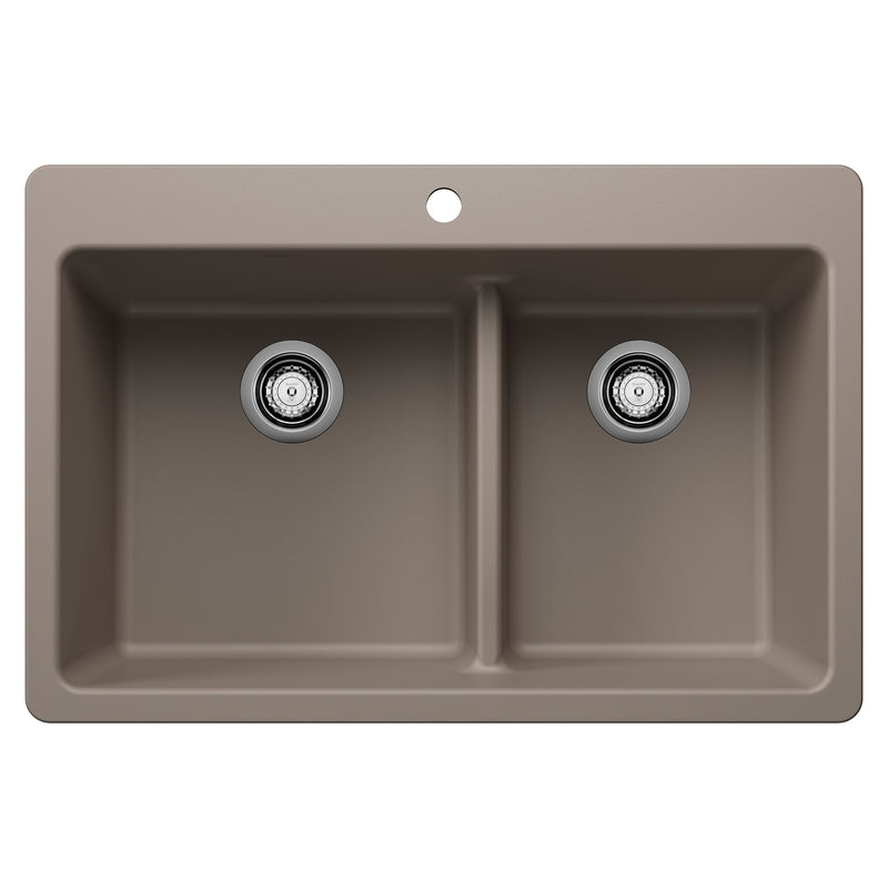 Blanco Liven SILGRANIT 33" 60/40 Double Bowl Dual Mount Kitchen Sink with Low Divide Blanco