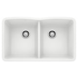 Blanco Diamond SILGRANIT 32" 50/50 Double Bowl Undermount Kitchen Sink Blanco