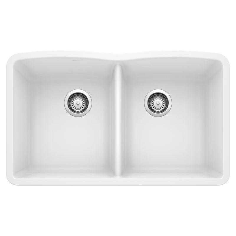 Blanco Diamond SILGRANIT 32" 50/50 Double Bowl Undermount Kitchen Sink Blanco