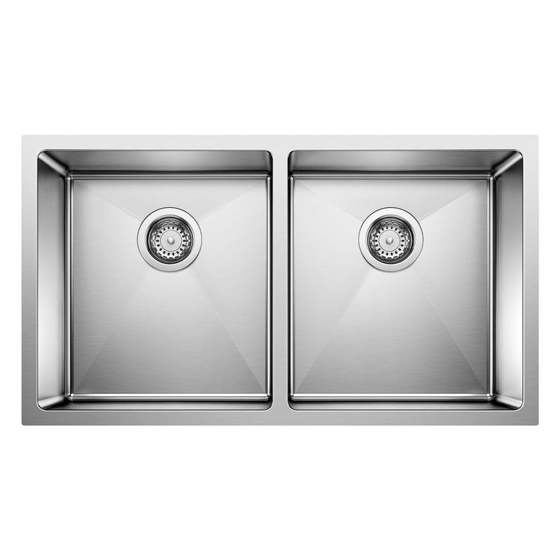 Blanco Quatrus R15 32" 50/50 Double Bowl Undermount Stainless Steel Kitchen Sink Blanco