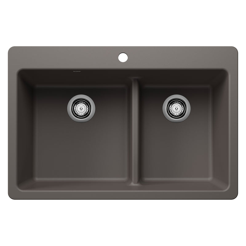 Blanco Liven SILGRANIT 33" 60/40 Double Bowl Dual Mount Kitchen Sink with Low Divide Blanco