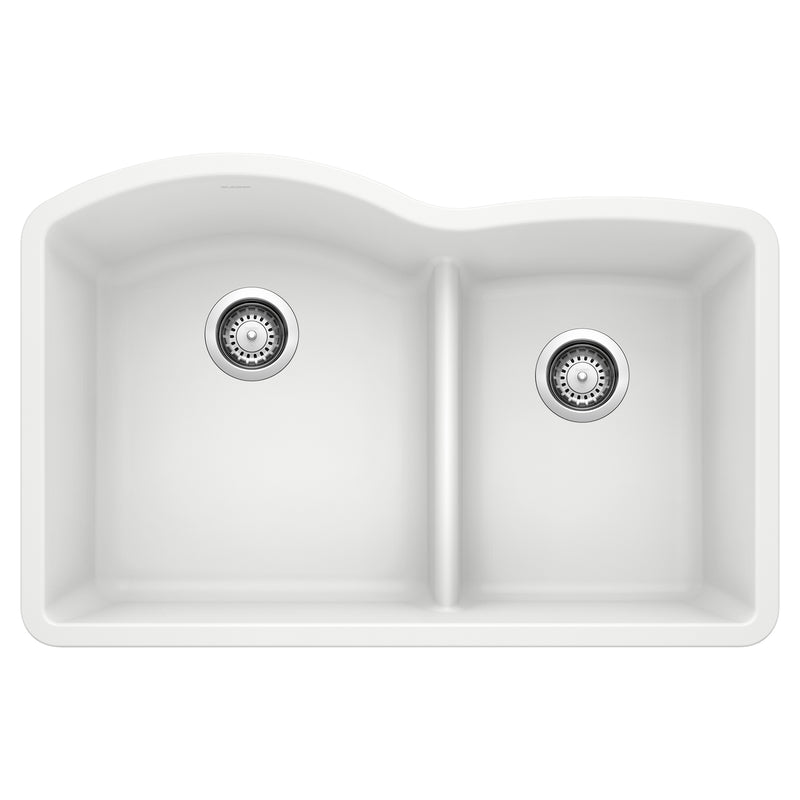 Blanco Diamond SILGRANIT 32" 60/40 Double Bowl Undermount Kitchen Sink with Low Divide Blanco