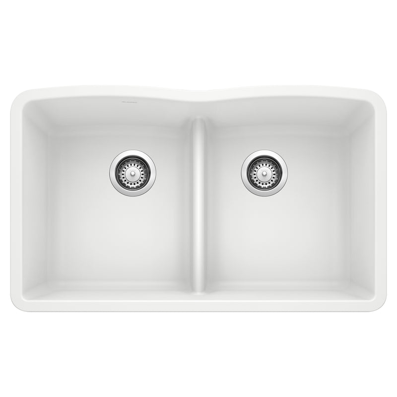 Blanco Diamond SILGRANIT 32" 50/50 Double Bowl Undermount Kitchen Sink with Low Divide Blanco