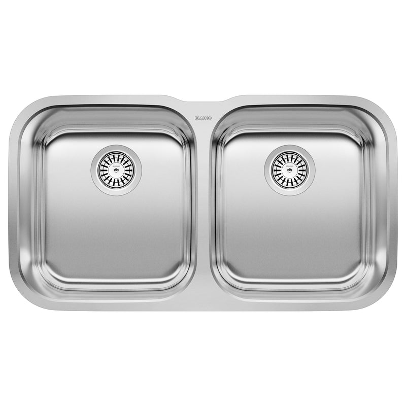 Blanco Stellar 33" 50/50 Double Bowl Undermount Stainless Steel Kitchen Sink Blanco