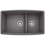 Blanco Performa SILGRANIT 33" 60/40 Double Bowl Undermount Kitchen Sink with Low Divide Blanco