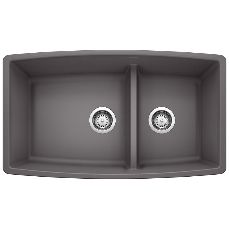 Blanco Performa SILGRANIT 33" 60/40 Double Bowl Undermount Kitchen Sink with Low Divide Blanco