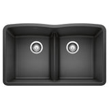 Blanco Diamond SILGRANIT 32" 50/50 Double Bowl Undermount Kitchen Sink with Low Divide Blanco