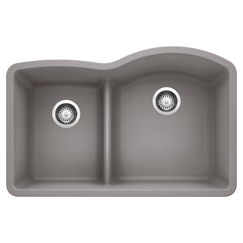 Blanco Diamond SILGRANIT 32" 40/60 Reverse Double Bowl Undermount Kitchen Sink with Low Divide Blanco