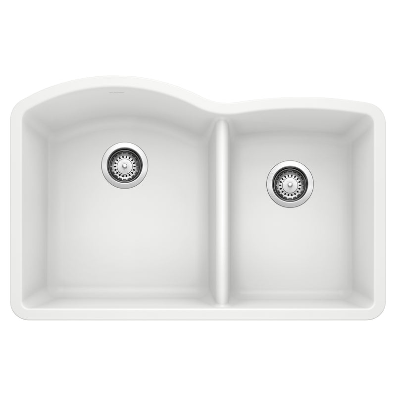 Blanco Diamond SILGRANIT 32" 60/40 Double Bowl Undermount Kitchen Sink Blanco