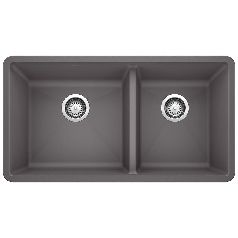 Blanco Precis SILGRANIT 33" 60/40 Double Bowl Undermount Kitchen Sink Blanco