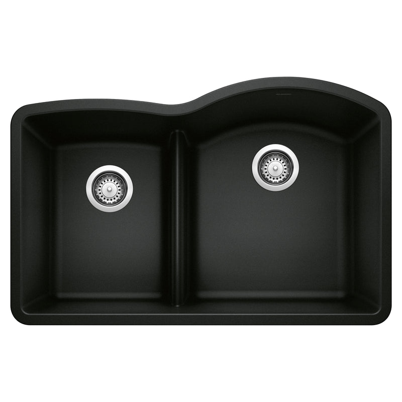 Blanco Diamond SILGRANIT 32" 40/60 Reverse Double Bowl Undermount Kitchen Sink with Low Divide Blanco