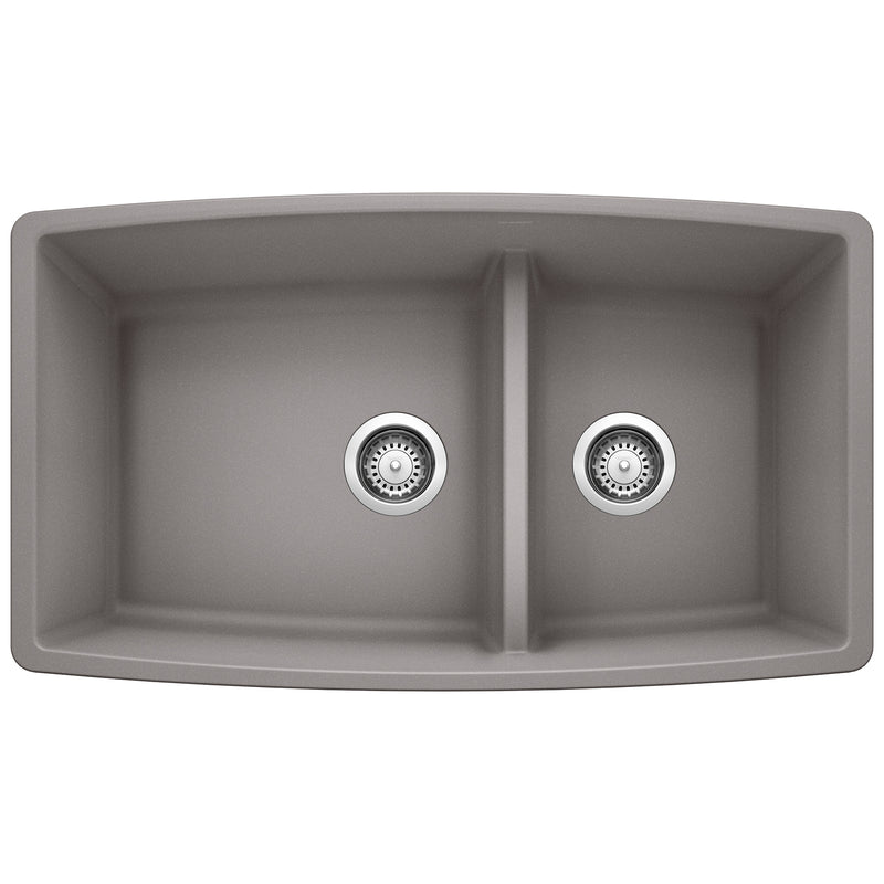 Blanco Performa SILGRANIT 33" 60/40 Double Bowl Undermount Kitchen Sink with Low Divide Blanco