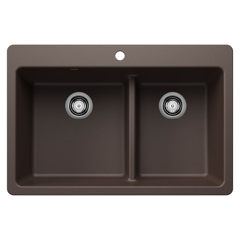 Blanco Liven SILGRANIT 33" 60/40 Double Bowl Dual Mount Kitchen Sink with Low Divide Blanco