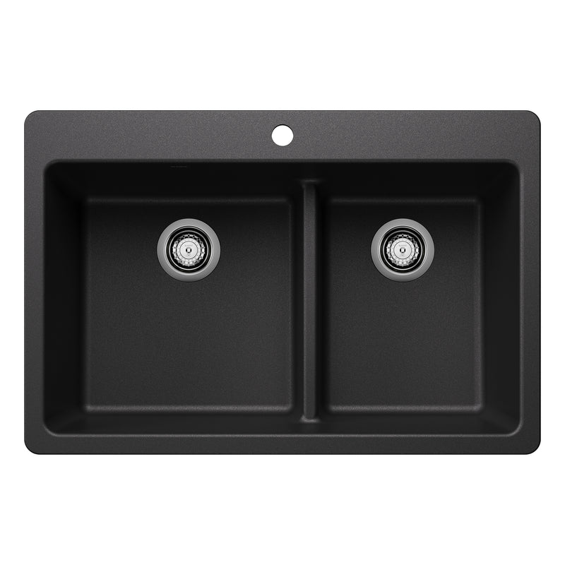 Blanco Liven SILGRANIT 33" 60/40 Double Bowl Dual Mount Kitchen Sink with Low Divide Blanco