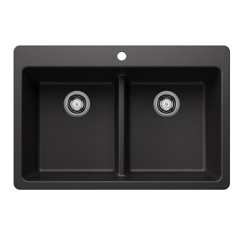 Blanco Liven SILGRANIT 33" 50/50 Double Bowl Dual Mount Kitchen Sink with Low Divide Blanco