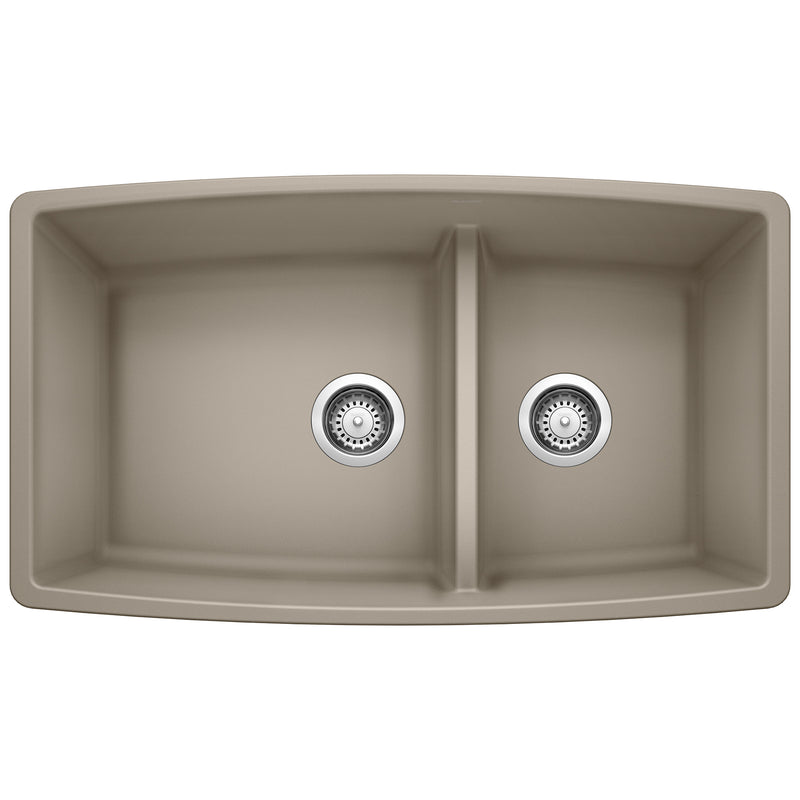 Blanco Performa SILGRANIT 33" 60/40 Double Bowl Undermount Kitchen Sink with Low Divide Blanco